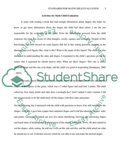 Standards for Math Child Evaluation