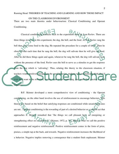 Theories of Teaching and Learning: How Those Impact on the Classroom Environment