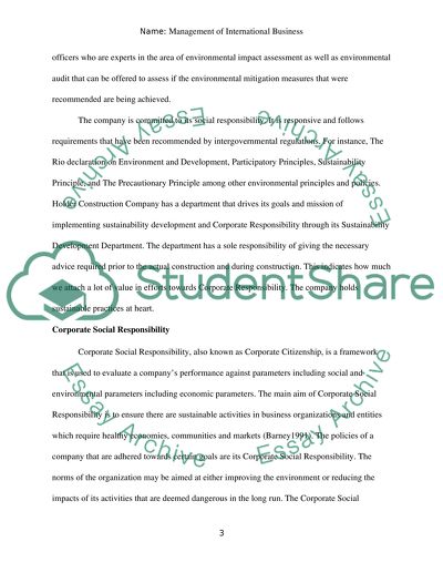 Management of International Business: Holder Construction