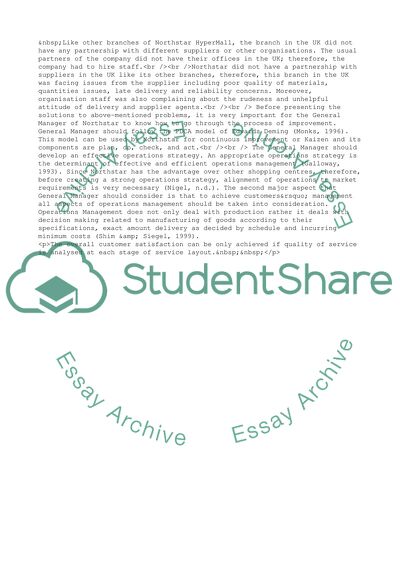 Operations Management and Competencies of Northstar HyperMall