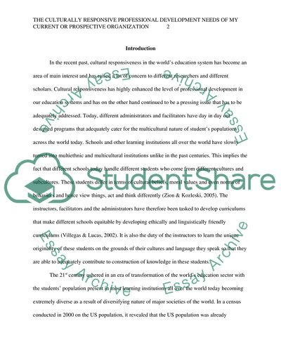 The Culturally Responsive Professional Development Needs of My Current or Prospective Organization