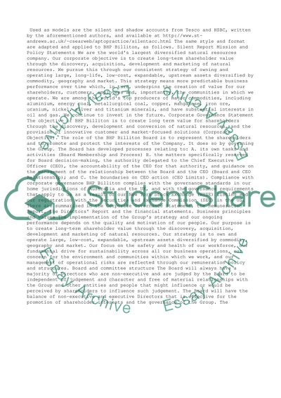 Silent and Shadow Reports for BHP Billiton