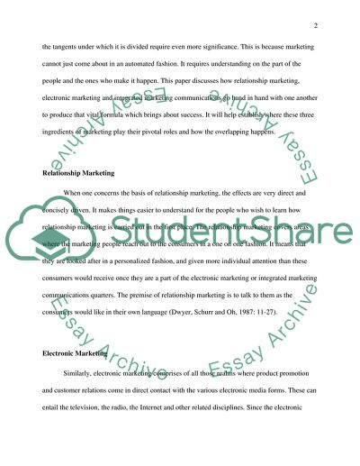 Relationship Marketing, Electronic Marketing and Integrated Marketing Communications