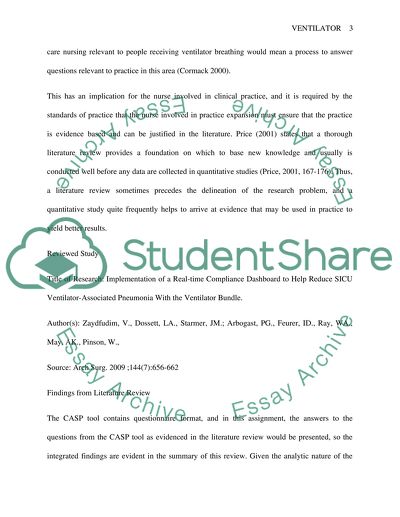Evidence Based Practice: Use of the ventilator bundle to prevent ventilator associated pneumonia