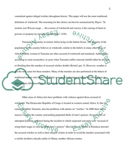 Witchcraft and Violence in the World Today