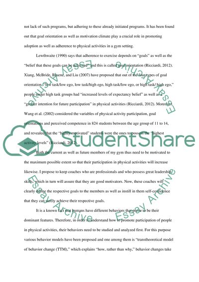 Fostering Fitness Environments for the Adherence of Physical Activity via Mastery Goal Orientation