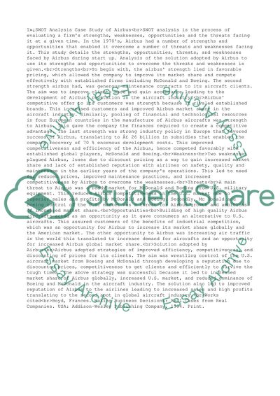 Analysis of the Airbus Strategies Adopted in Startup