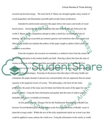 Critical Review of Articles about Health Care
