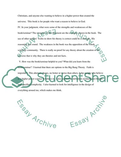 Book Report on Intelligent Design by William A. Dembski