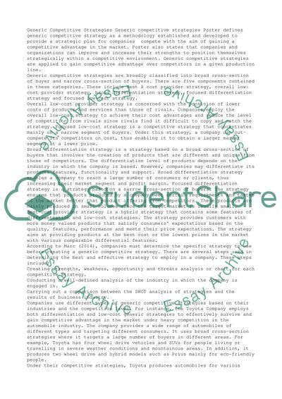 Strategic Planning and Generic Competitive Strategies