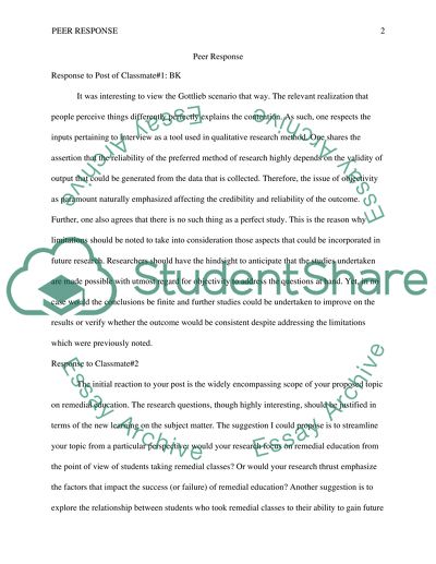 Peer Response to the Posts of Classmates