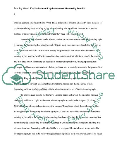 Key Professional Requirements for Mentorship Practice