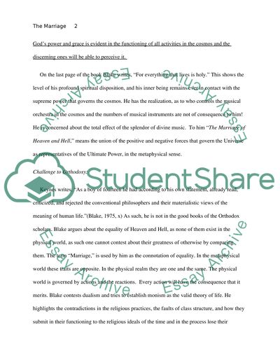 The Analysis of the Marriage of Heaven and Hell by William Blake