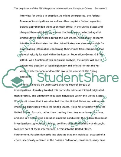 The Legitimacy of the FBIs Response to International Computer Crimes