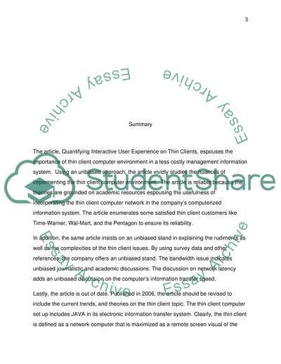Analysis of Thin Client Article