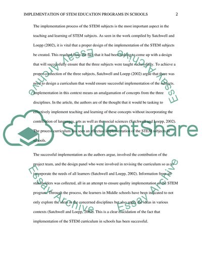 Implementation of STEM Education Programs in Schools