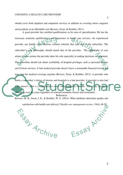 Choosing a Health Care Provider