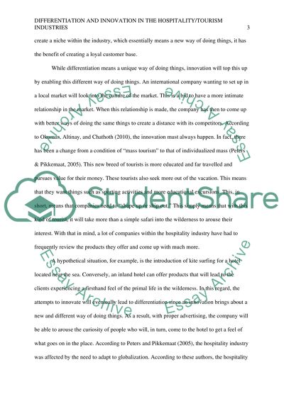 Differentation & Innovation in the hospitality /tourism industries