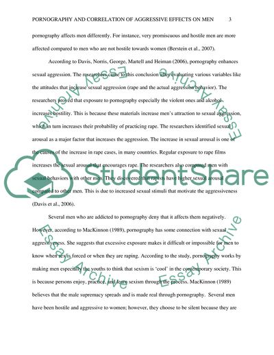 Pornography and Correlation of Aggressive Effects on Men