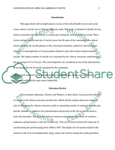 Suicide Rates of African-American Youth