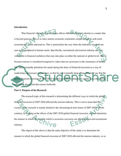 Recession & tourism industry in London during 2007-2010