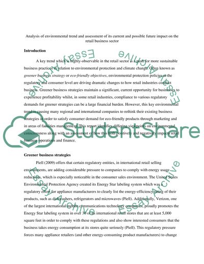 Environmental Trend and Current and Possible Future Impact on the Retail Business Sector