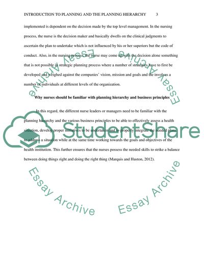 Introduction to Planning and the Planning Hierarchy