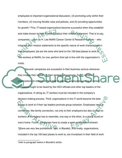 A Summary of Mary Brandels 100 Best Places to Work in IT 2007