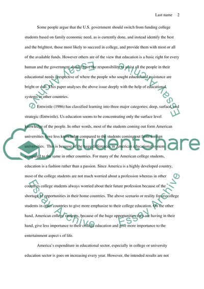 US Education: Funding of College Students