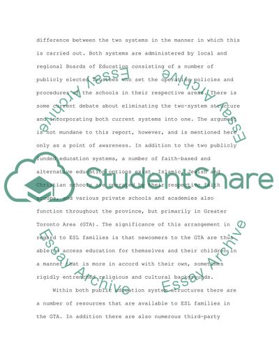 ESL Families in Toronto: Resources for Parents, Educators and Administrators