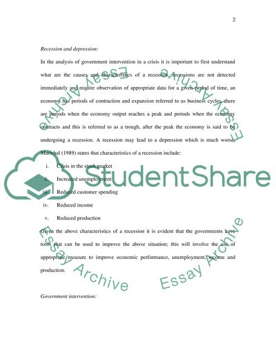 Government Intervention in Times of Economic Downturn