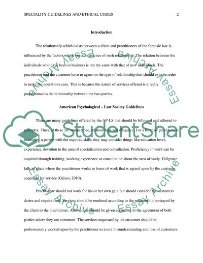 Specialty Guidelines and Ethical Codes