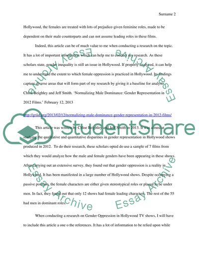 Gender Oppression in Hollywood TV shows from 2000s-present