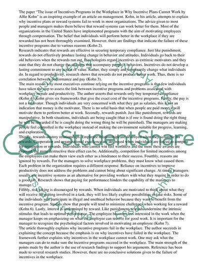 Why Incentive Plans Cannot work by Alfie Kohn