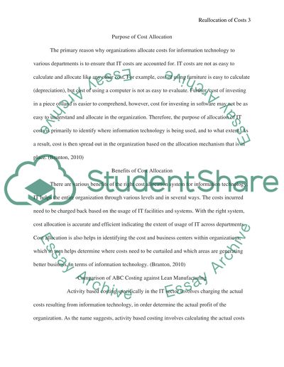 Reallocation of Costs in Information Technology