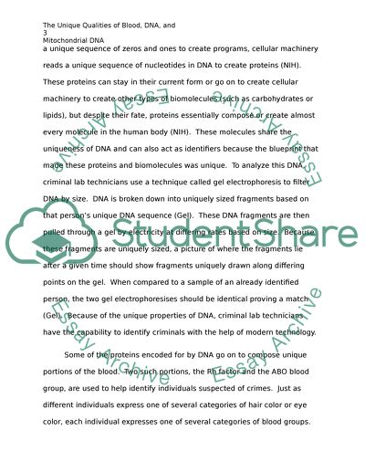 Unique Qualities of Blood, DNA, and Mitochondrial DNA