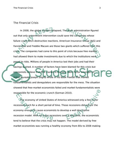 The Role of Financial Crisis in the Economic Recession