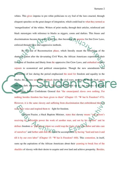 The Legacy of Reconstruction and the Impact of Jim Crow on Economic Freedom for African Americans