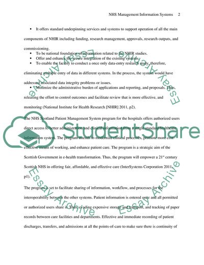 The Use of Management Information Systems within the NHS in the UK