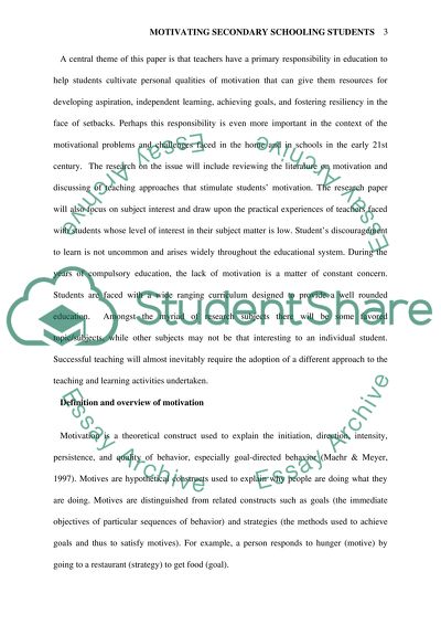 Motivating Secondary Schooling Children