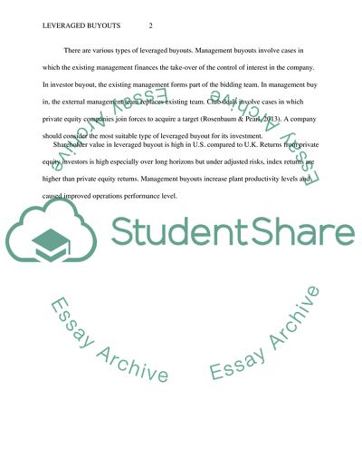 Mergers and Acquisitions: Leveraged buyouts