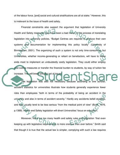 Health and Safety Legislation in the University Sector