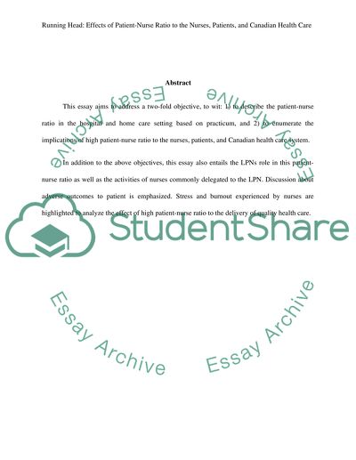 Patient ratio to nurse affects patients ans nurses in canadian health care