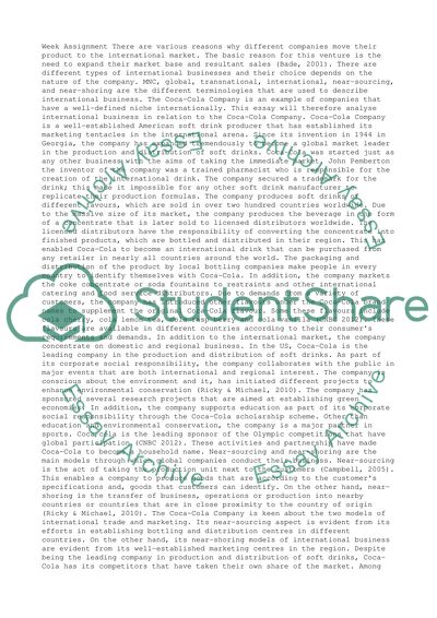 Coca-Cola Company on the International Market