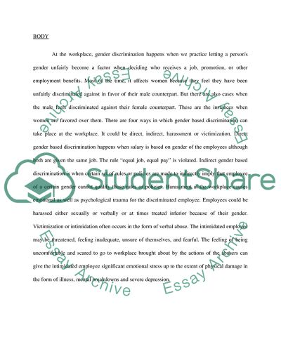 The Economic Implications of Gender Based Discrimination at the Workplace