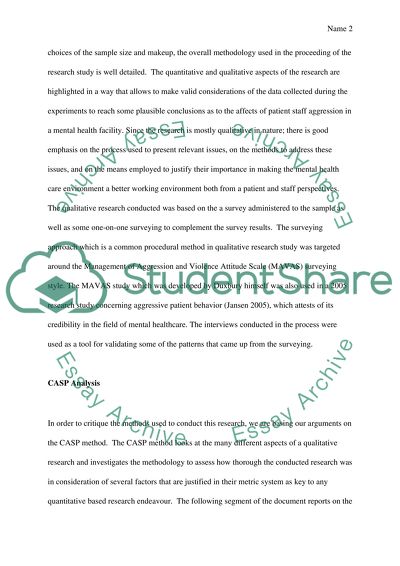 Violent Behaviour in a Mental Healthcare System