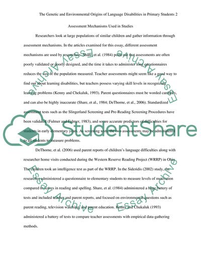 Origins of Language Disabilities in Primary Students