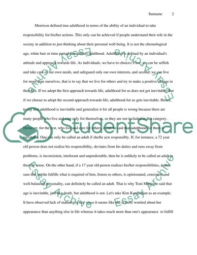 Toni Morrison Is Adulthood inevitable