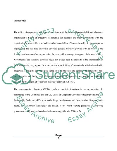 The Seeking of the Non-Executive Directors (NEDs)