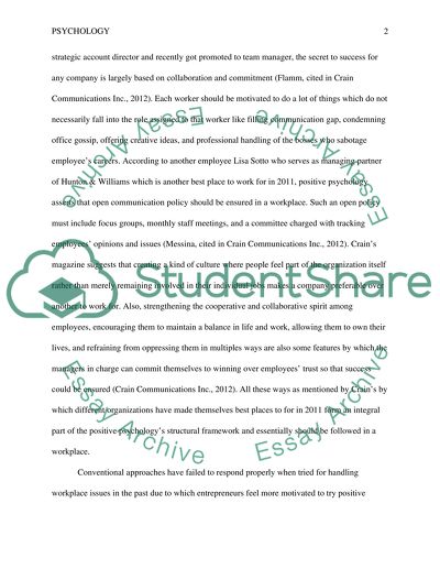 Positive psychology at the workplace